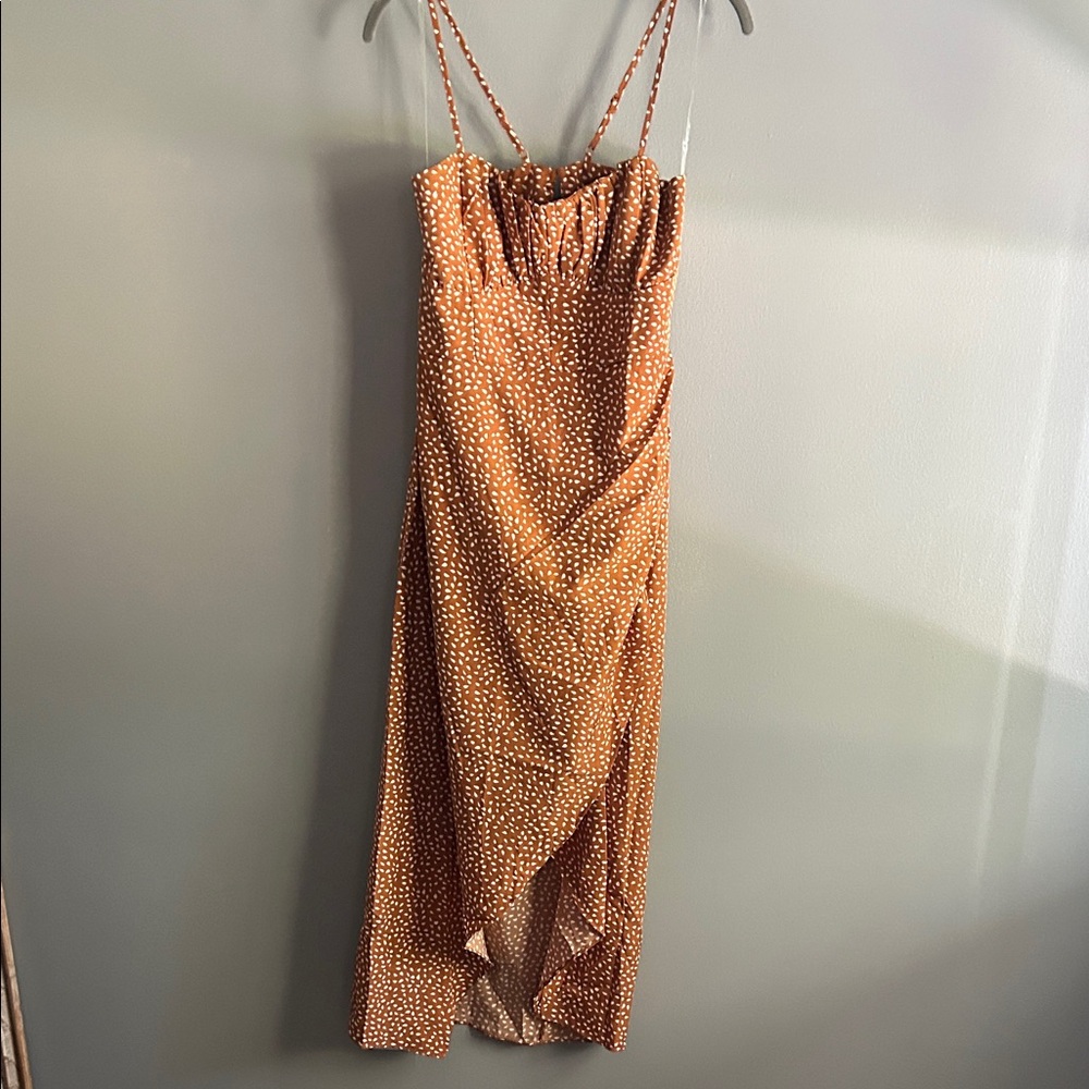 HYFVE Chic High Low Polka Dot Dress in Brown